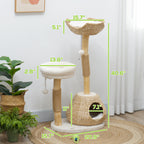 41" Natural Wood Cat Tree with Condo, Beds & Jute Scratching Posts
