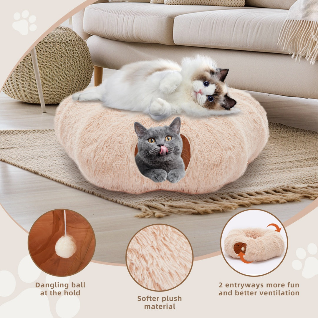 Peekaboo Plush Cat Tunnel Bed for Indoor Cats