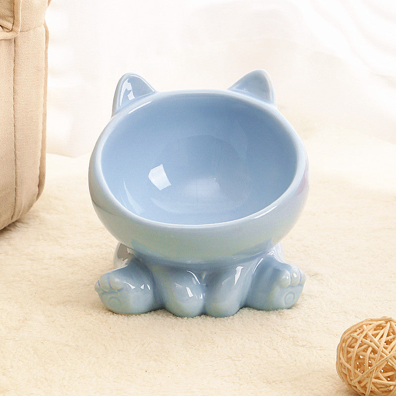 Cat-Shaped Raised Ceramic Bowl