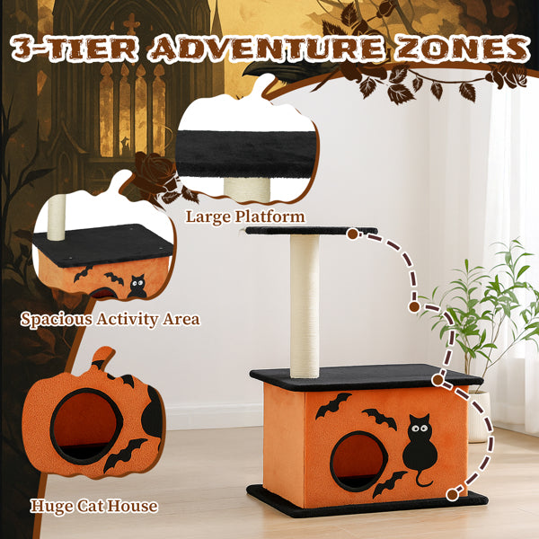 Halloween Cat Tree with Condo, Perch & Sisal Scratching Post