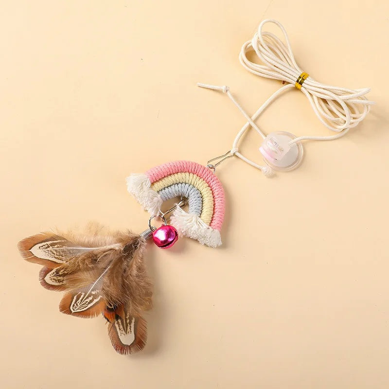 Rainbow Feather Door Hanging Cat Toy