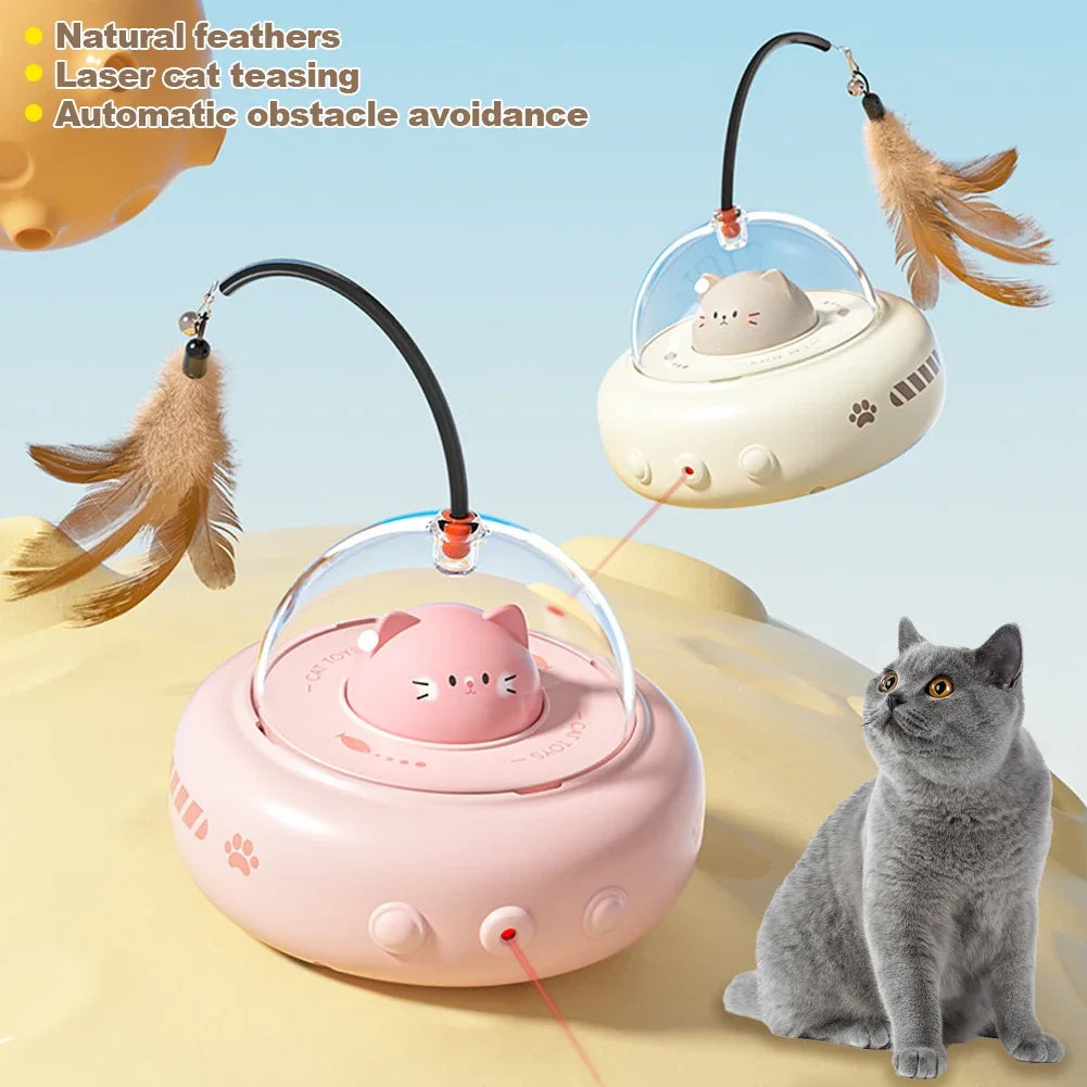 Smart UFO Cat Toy with Feather Teaser