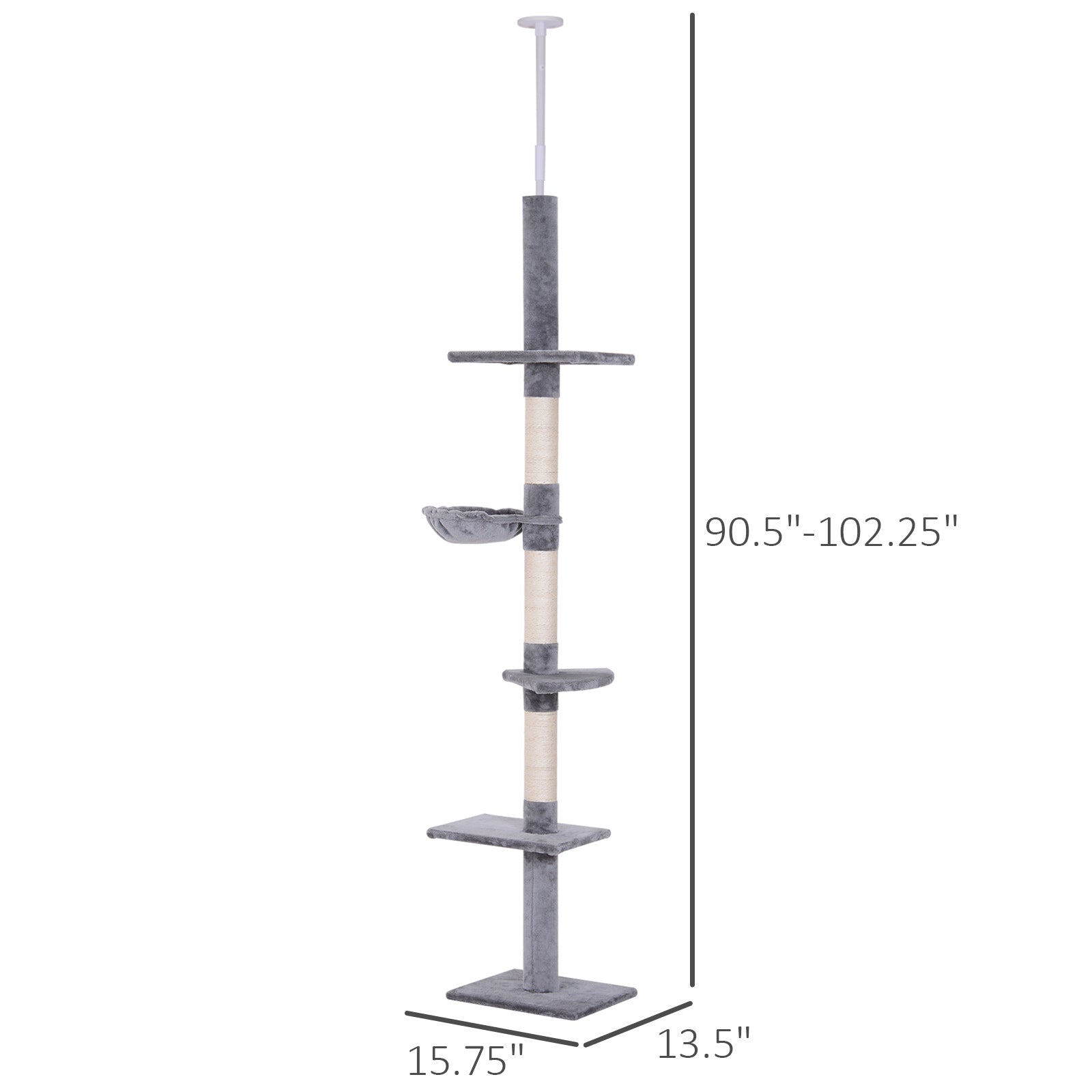 102" Floor-to-Ceiling Cat Tree with Hammock & 5 Levels