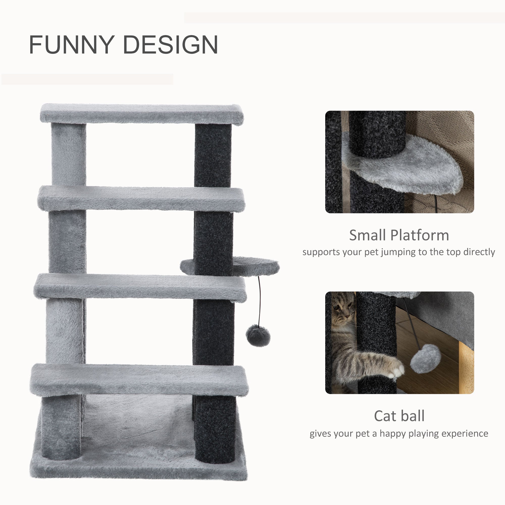 4-Step Cat Stairs with Scratching Posts, Perch & Pom-Pom Toy