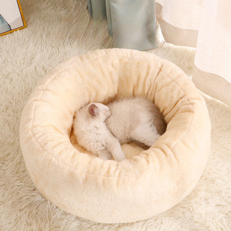 Plush Donut Pet Bed for Cats & Dogs