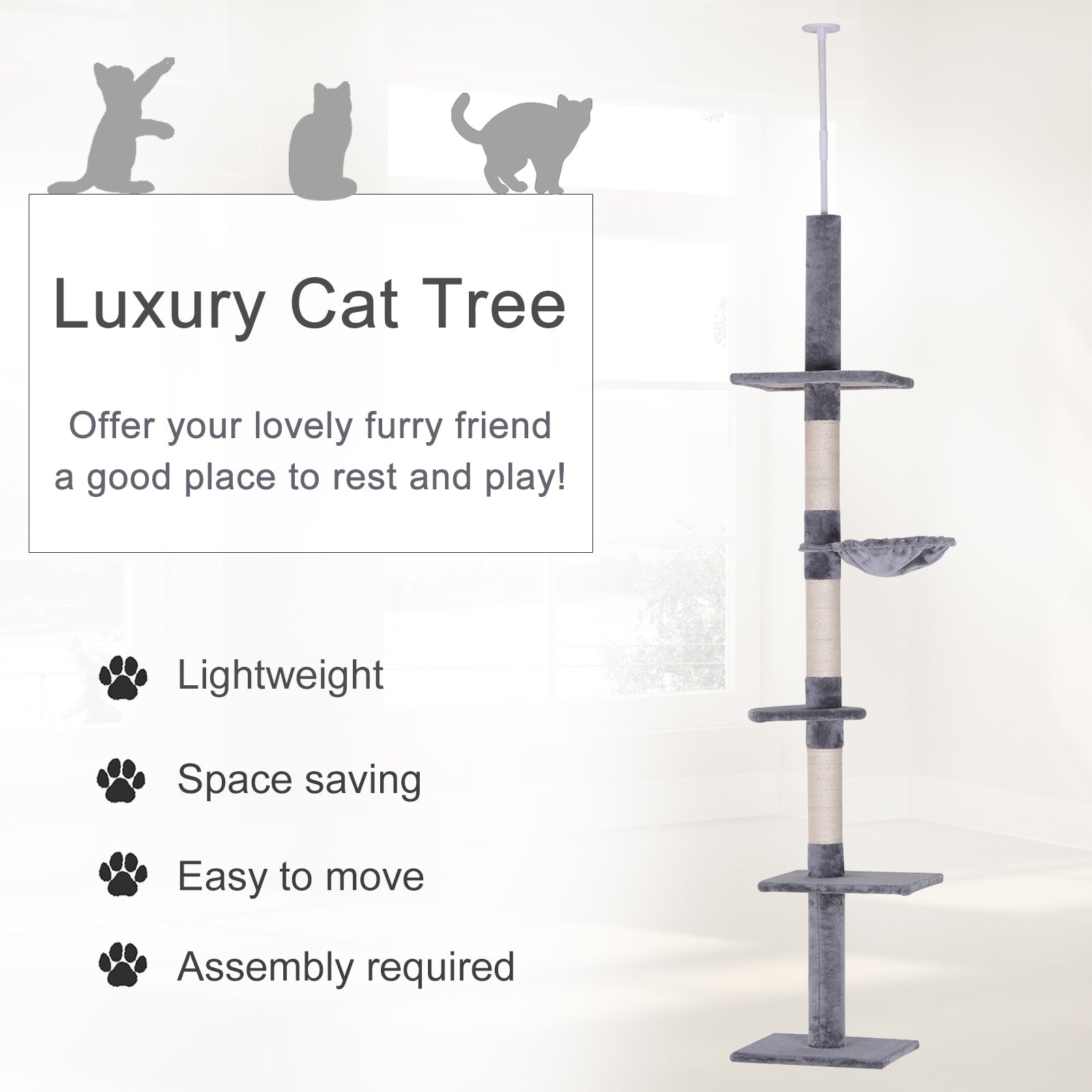 102" Floor-to-Ceiling Cat Tree with Hammock & 5 Levels