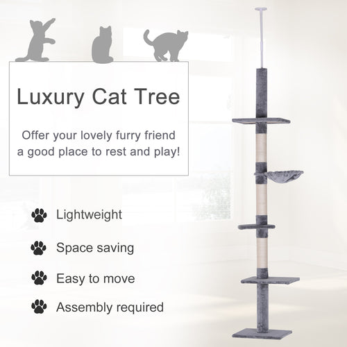 102" Floor-to-Ceiling Cat Tree with Hammock & 5 Levels