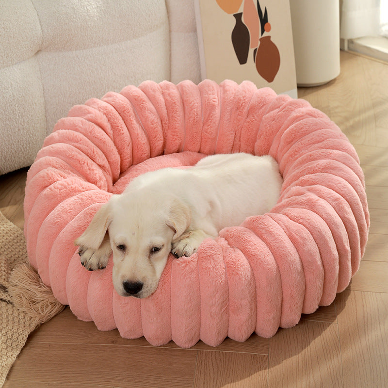 Long Plush Round Pet Bed