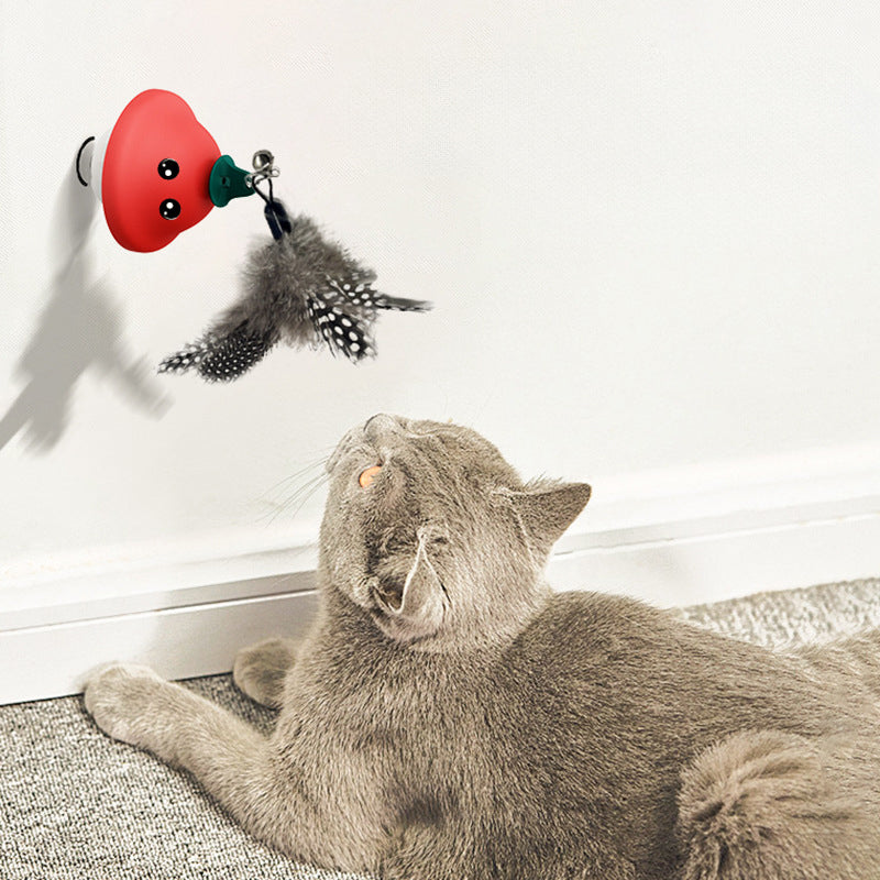 Suction Cup Cat Wand Toy with Feather Teaser & Bell