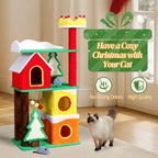 56" Christmas Cat Tree with Condo, Perch & Scratching Posts