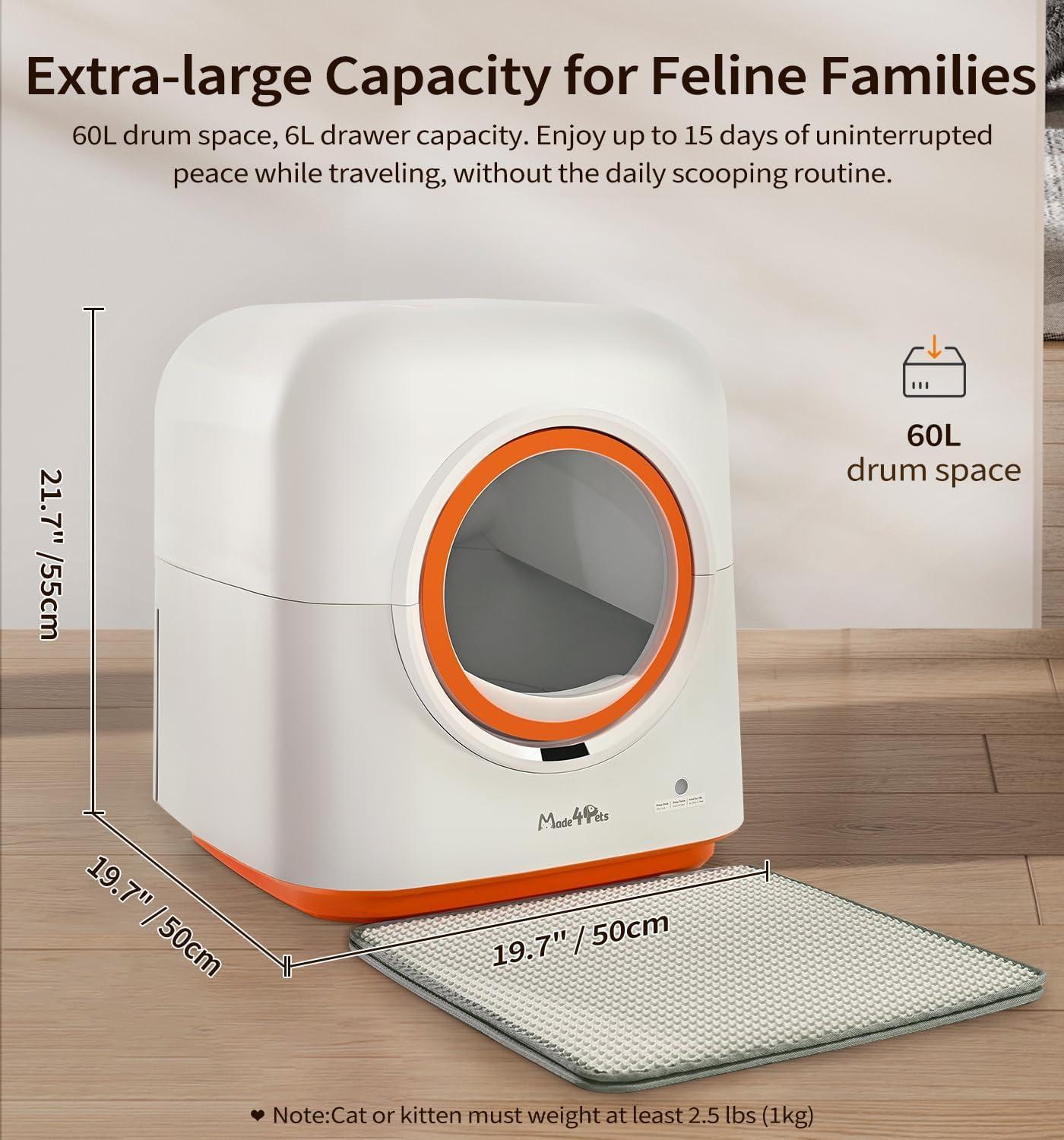 60L Self-Cleaning Cat Litter Box with App Control