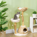 41" Natural Wood Cat Tree with Condo, Beds & Jute Scratching Posts