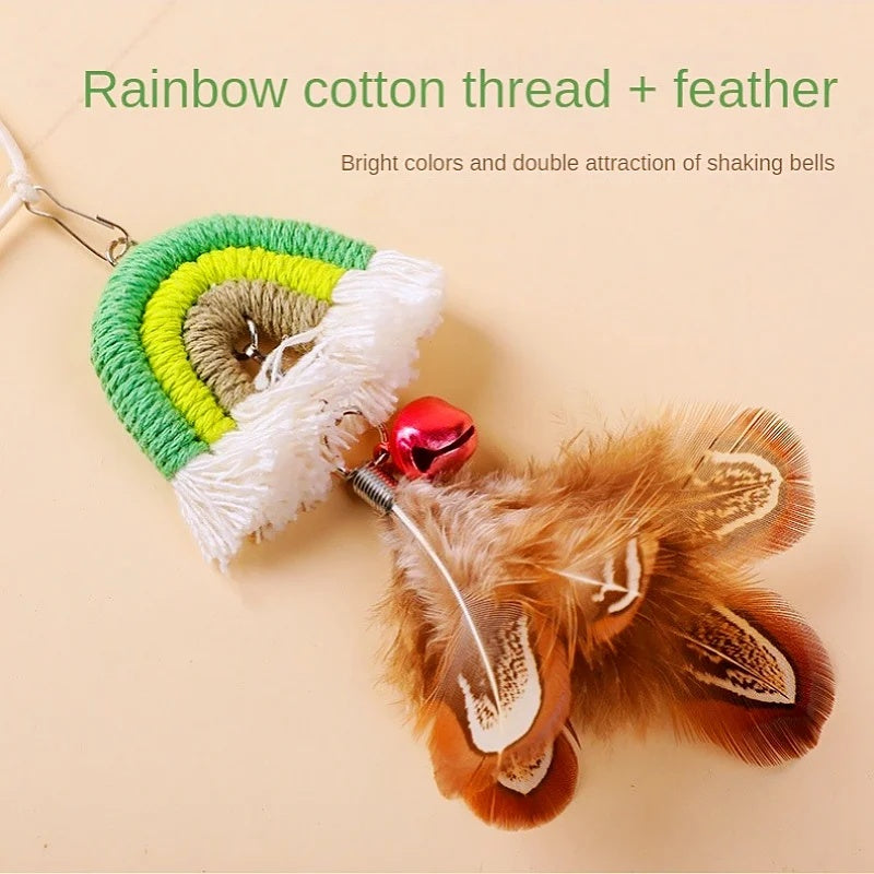 Rainbow Feather Door Hanging Cat Toy