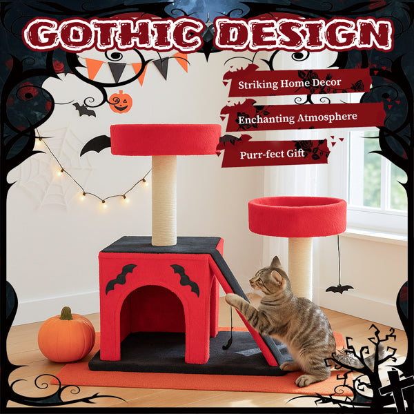 27.5" Halloween Cat Tree with Condo, Perches & Scratching Ladder