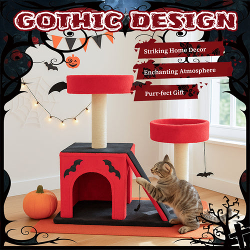 27.5" Halloween Cat Tree with Condo, Perches & Scratching Ladder