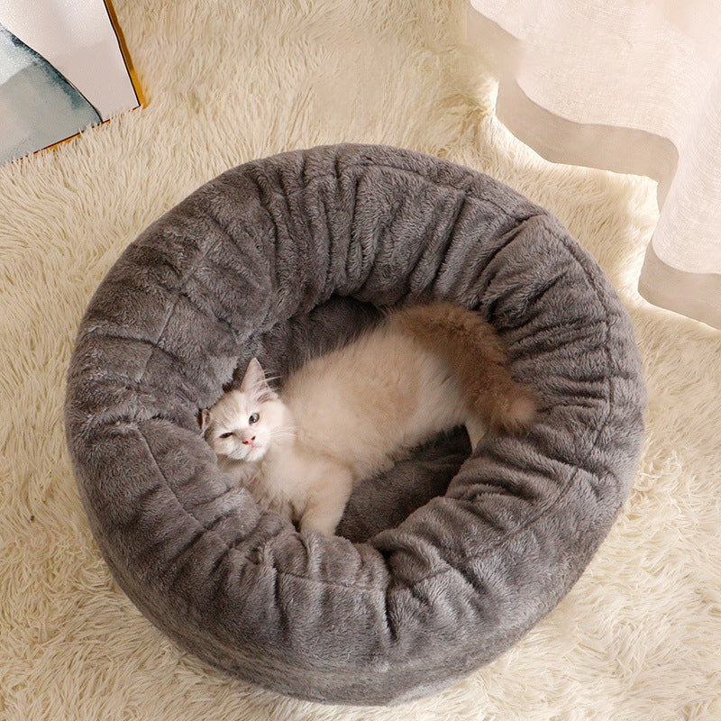 Plush Donut Pet Bed for Cats & Dogs