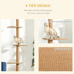 Floor-to-Ceiling Cat Tree with Scratching Post & 4 Platforms