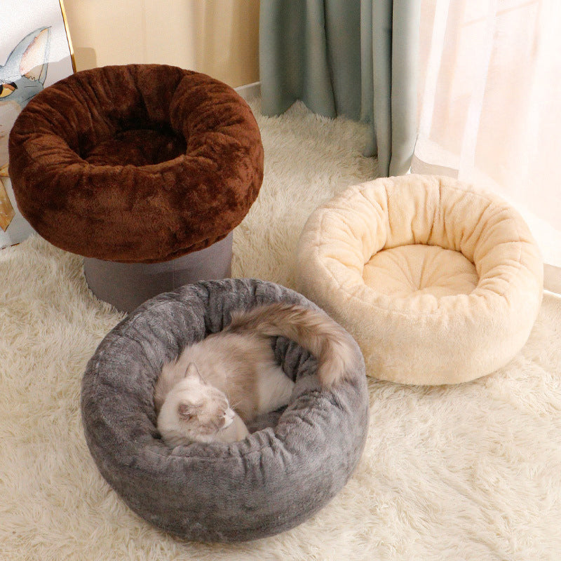 Plush Donut Pet Bed for Cats & Dogs