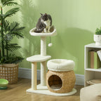 31" Cream White Cat Tree with Condo, Beds & Scratching Posts