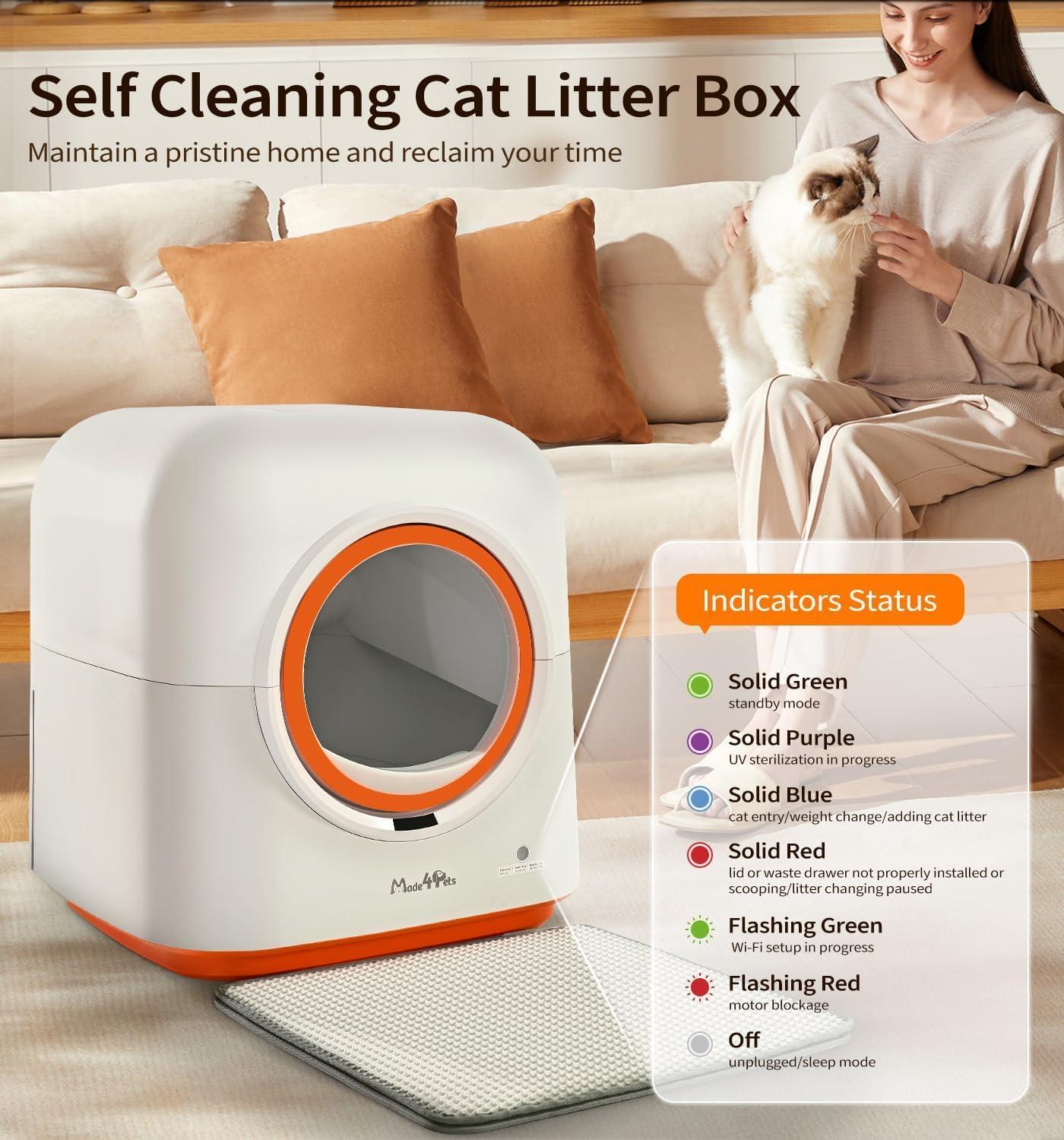 60L Self-Cleaning Cat Litter Box with App Control