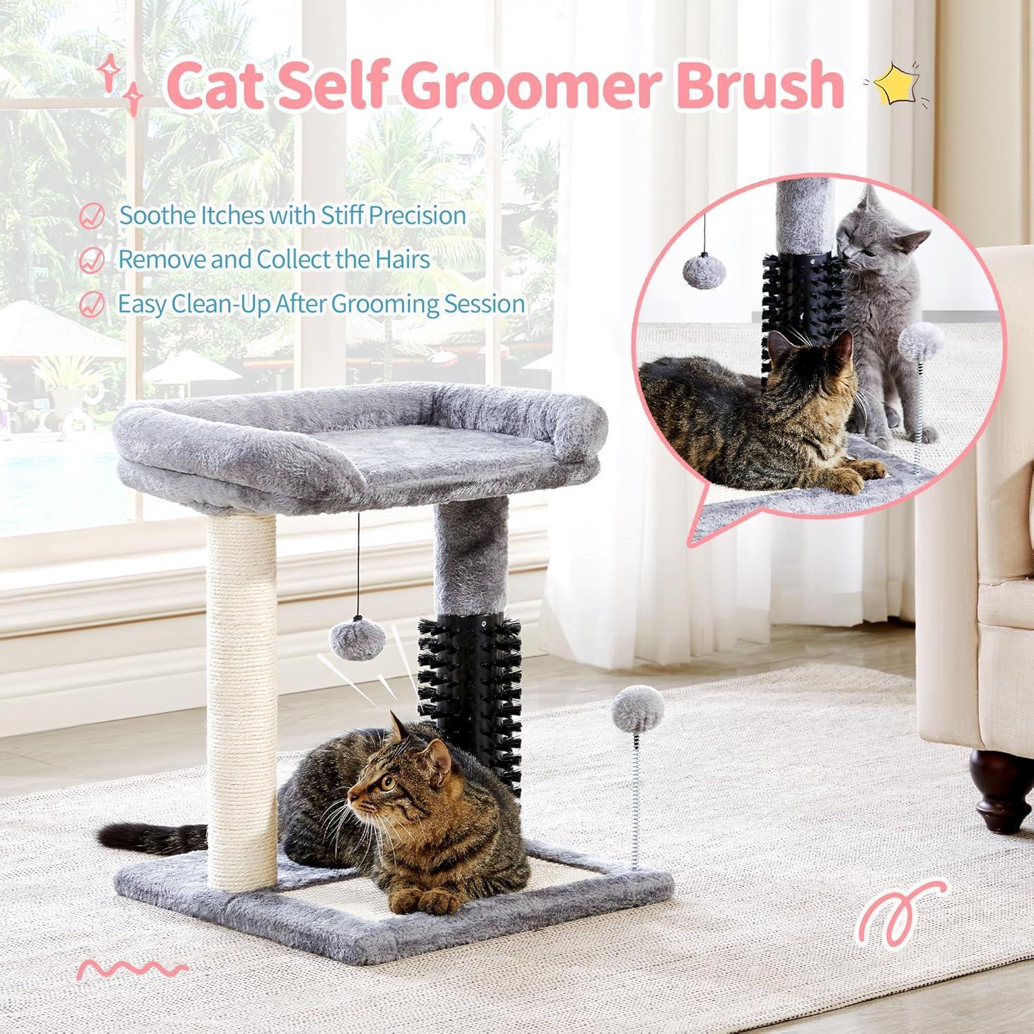 4-in-1 Cat Tree Tower with Grooming Brush & Scratch Pad