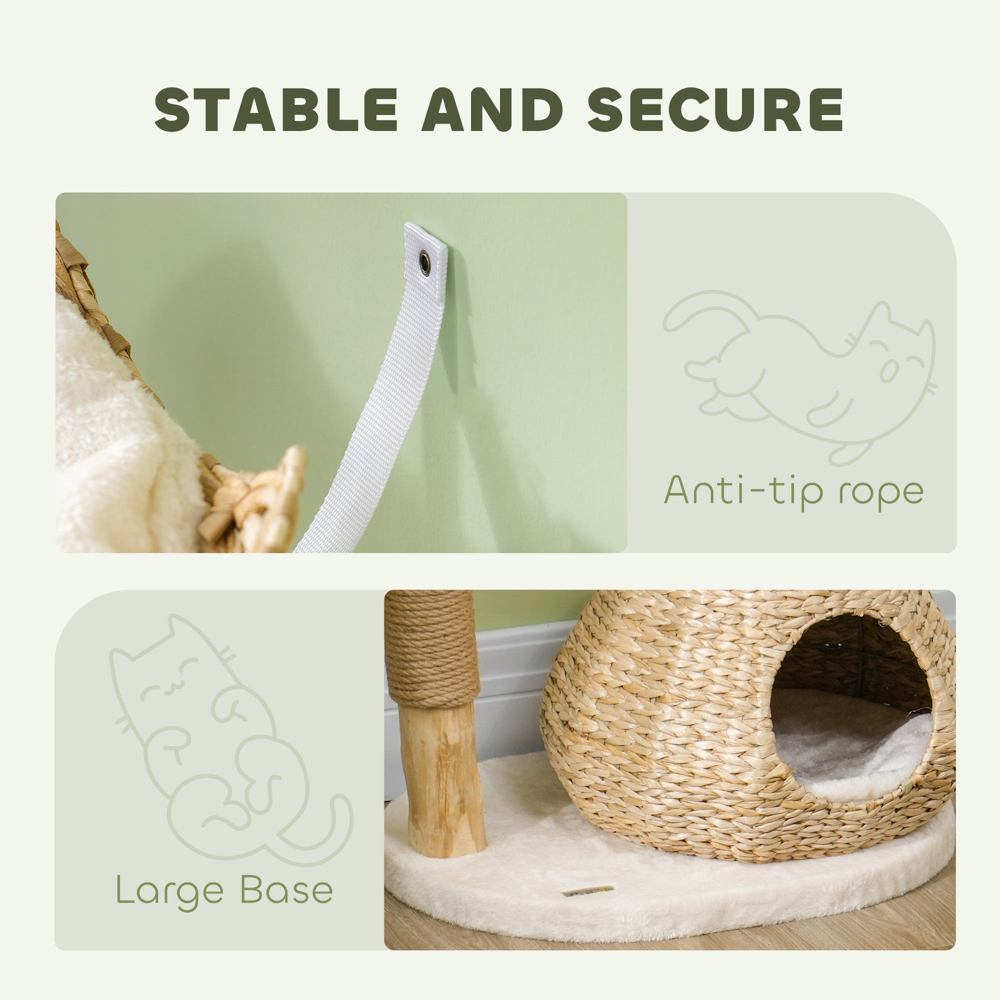 41" Natural Wood Cat Tree with Condo, Beds & Jute Scratching Posts