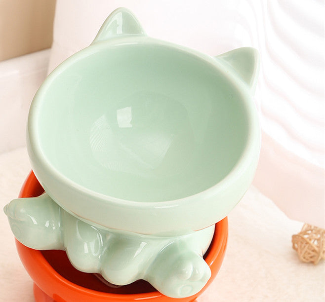 Cat-Shaped Raised Ceramic Bowl