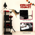 78" Gothic Cat Tree with Condos, Coffin Bed & Scratching Posts