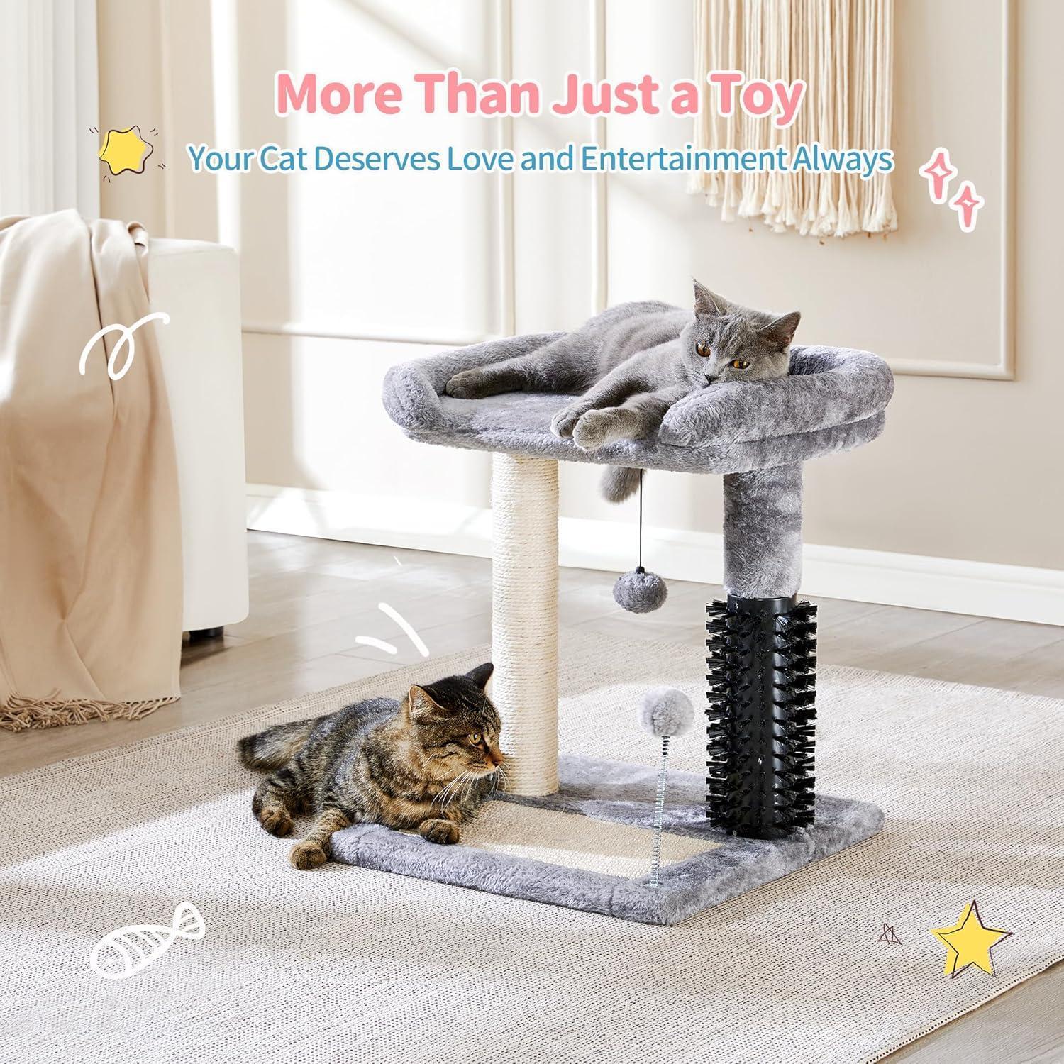 4-in-1 Cat Tree Tower with Grooming Brush & Scratch Pad