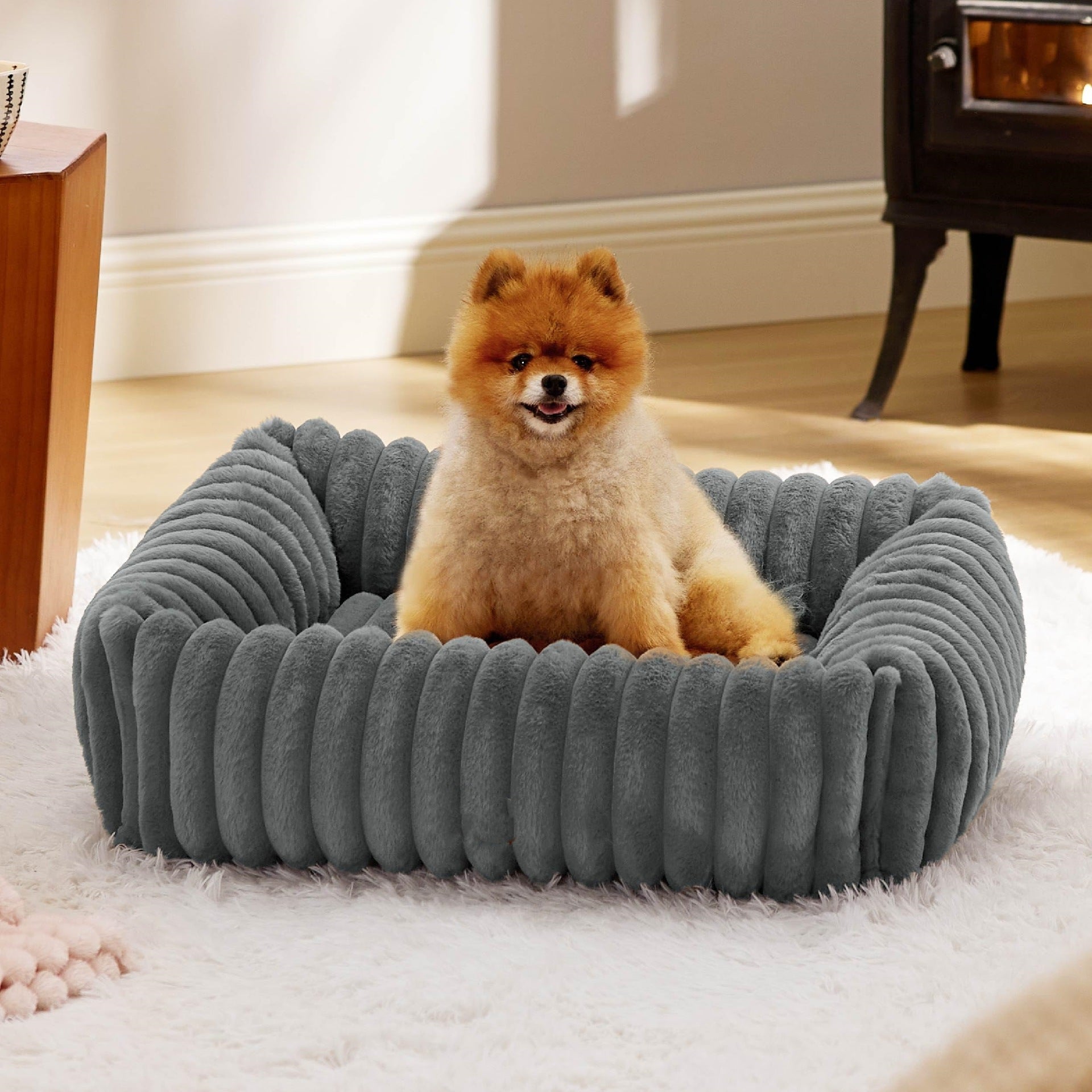 Warm Plush Pet Bed with Bolstered Sides