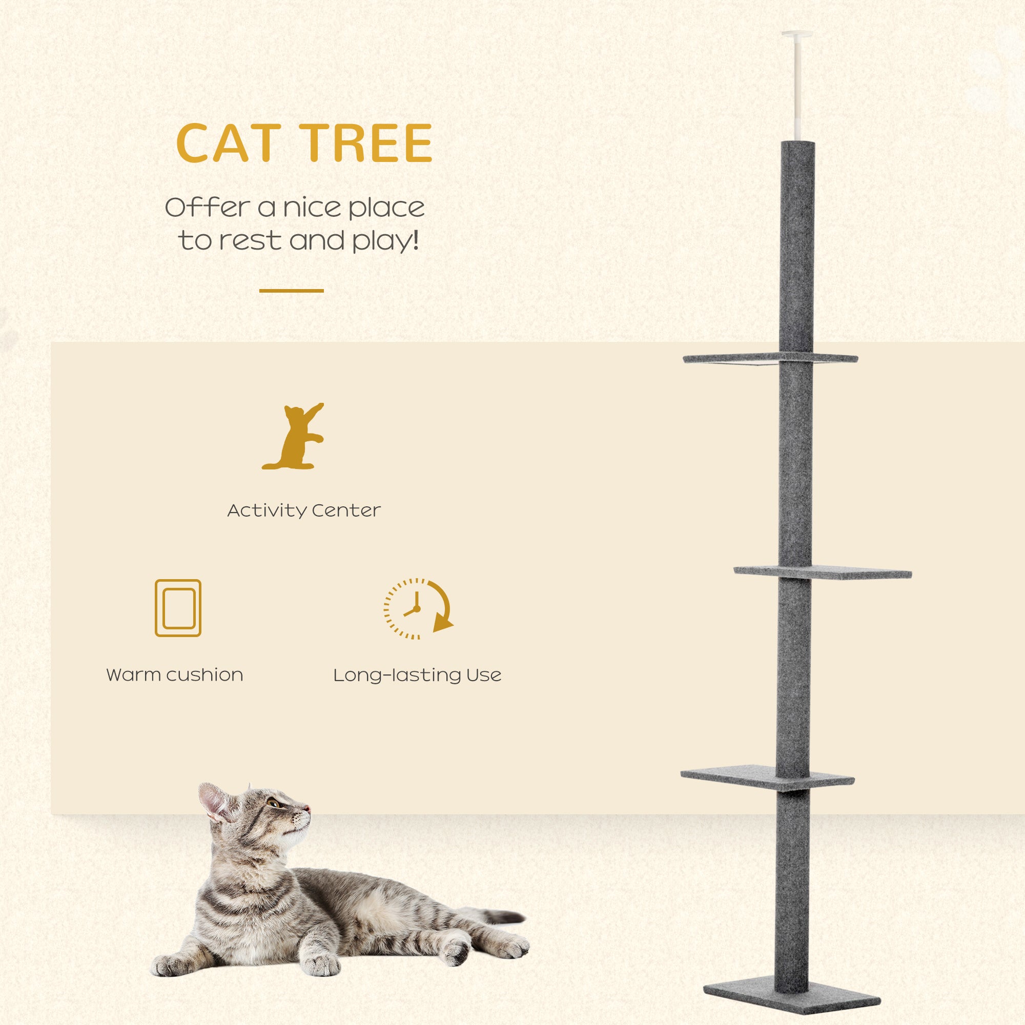 Floor-to-Ceiling Cat Tree with 4 Platforms & Sisal Scratching Posts