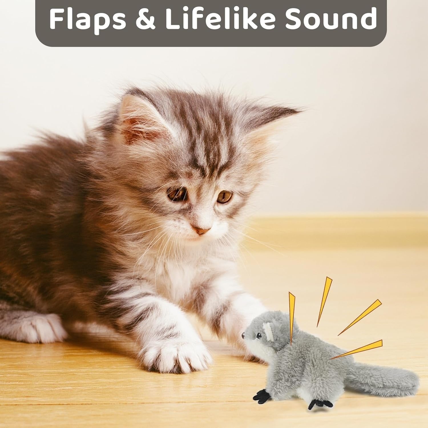 Flapping Squirrel Cat Toy with Catnip & Touch Activation
