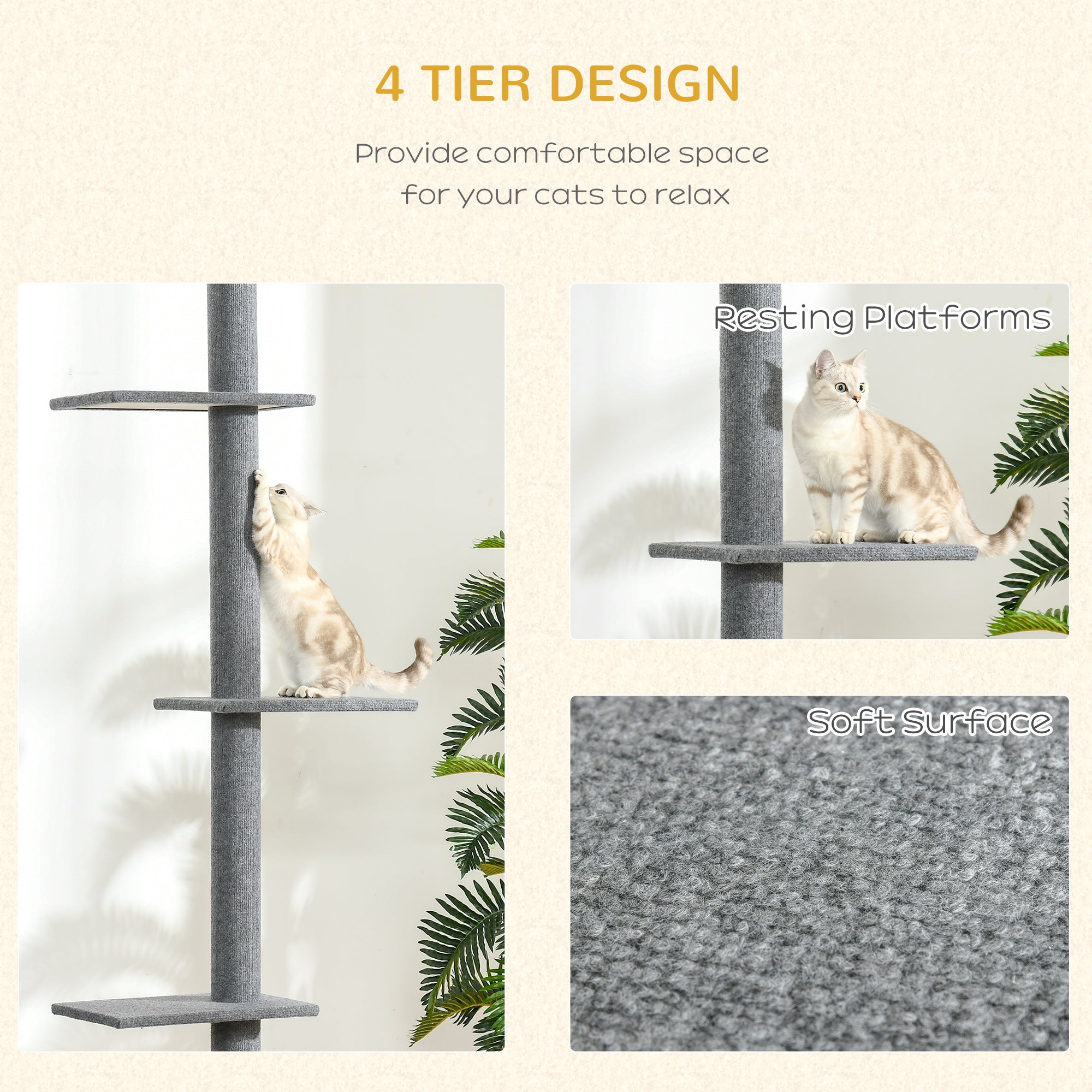 Floor-to-Ceiling Cat Tree with 4 Platforms & Sisal Scratching Posts