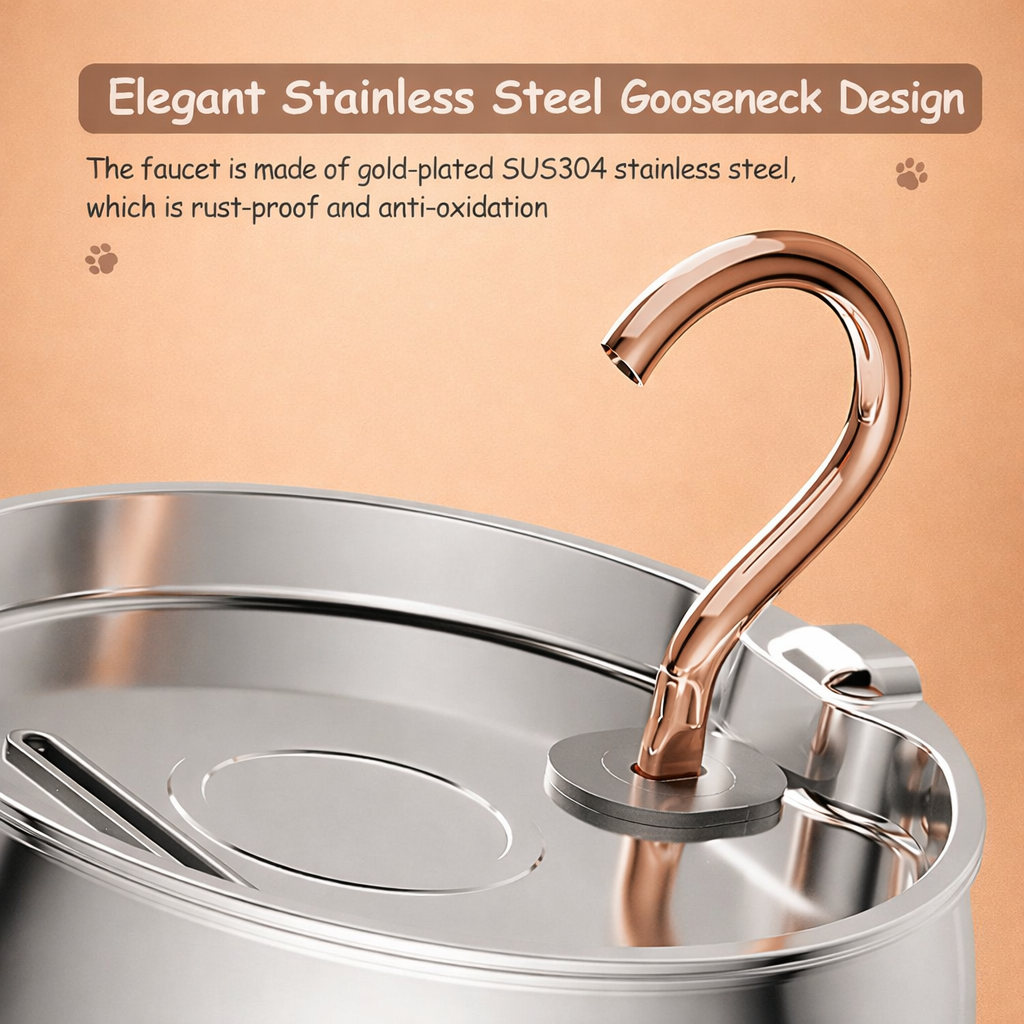 Stainless Steel Pet Water Fountain with Double Filtration