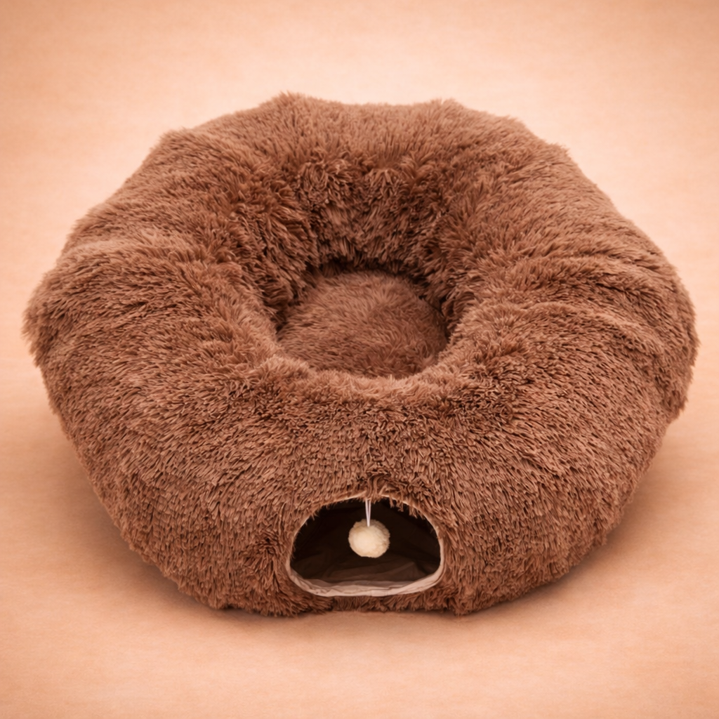 Peekaboo Plush Cat Tunnel Bed for Indoor Cats