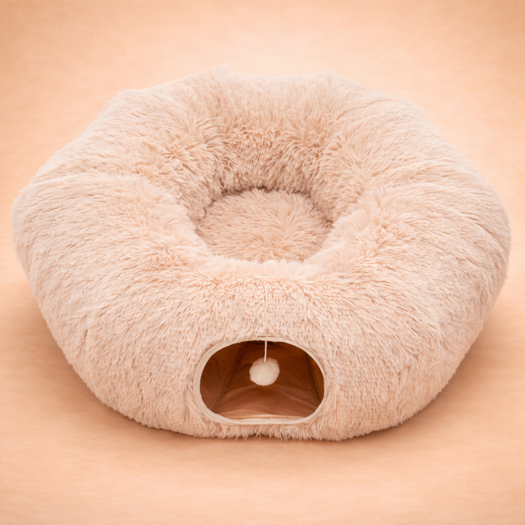 Peekaboo Plush Cat Tunnel Bed for Indoor Cats