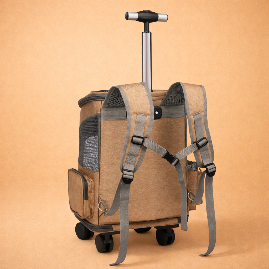 Rolling Pet Carrier Backpack With Wheels & Telescopic Handle