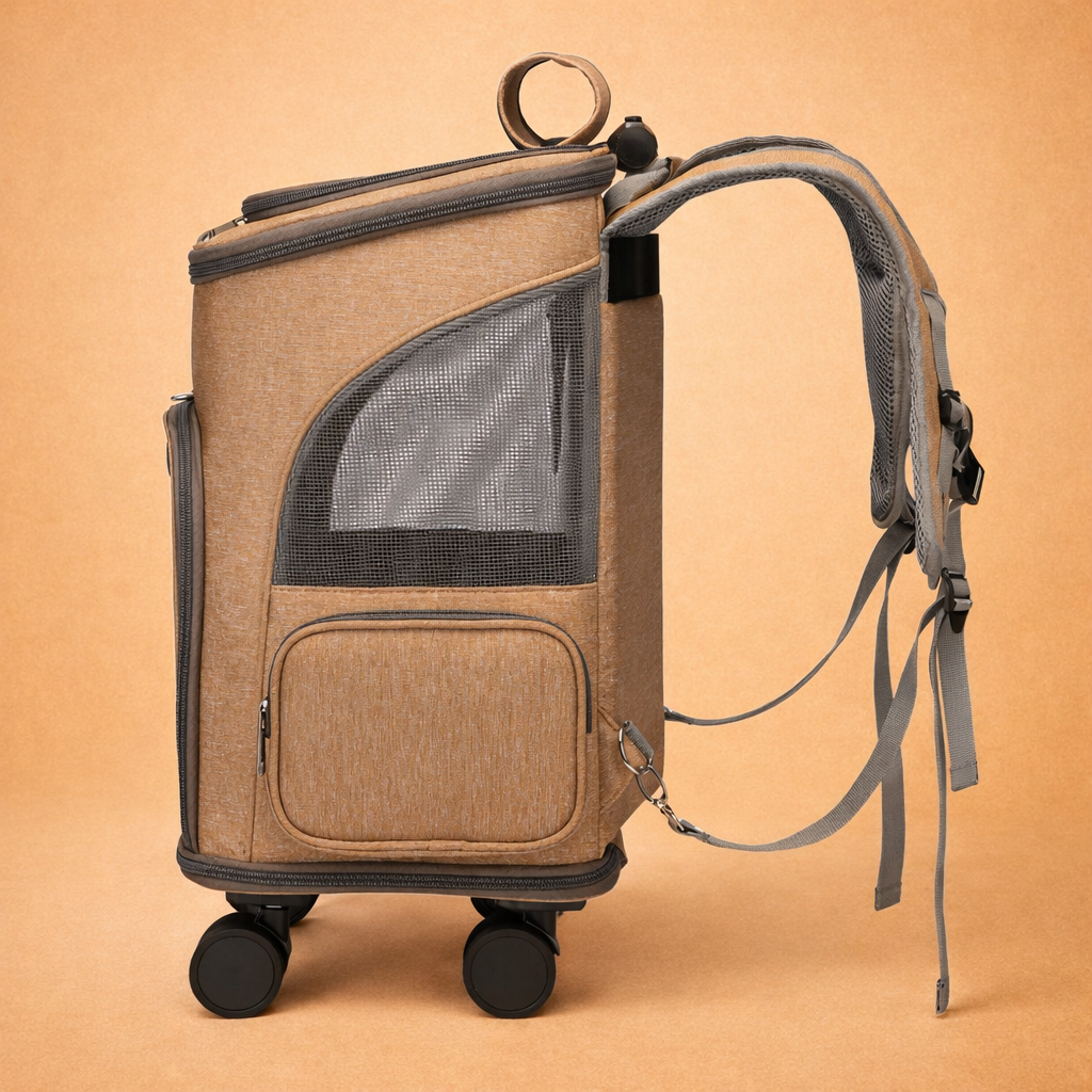Rolling Pet Carrier Backpack With Wheels & Telescopic Handle