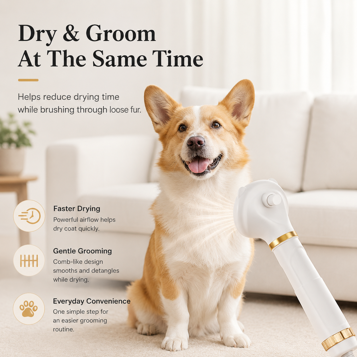 Quick-Dry Pet Grooming Dryer Brush