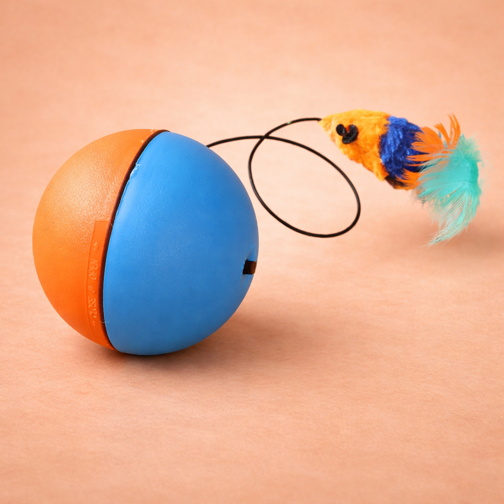 Smart Self-Rolling Cat Ball Toy with Feather Tail