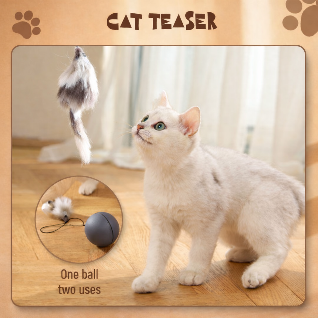 Smart Self-Rolling Cat Ball Toy with Feather Tail
