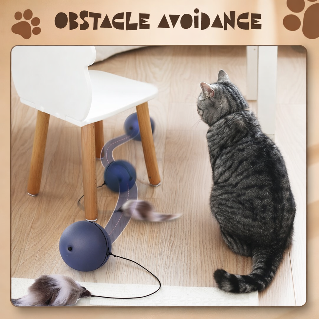 Smart Self-Rolling Cat Ball Toy with Feather Tail