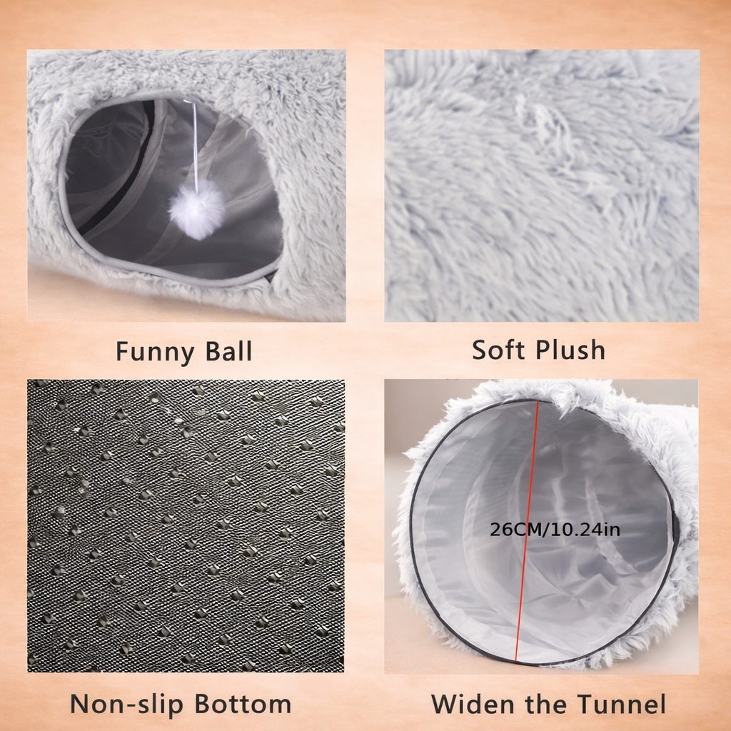 3-in-1 Plush Cat Tunnel Bed