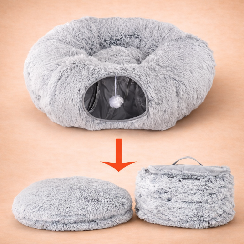 3-in-1 Plush Cat Tunnel Bed