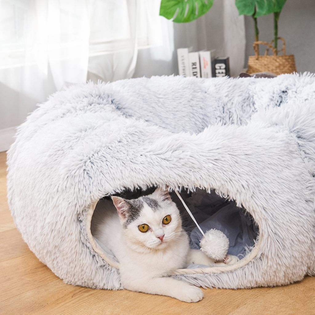 3-in-1 Plush Cat Tunnel Bed