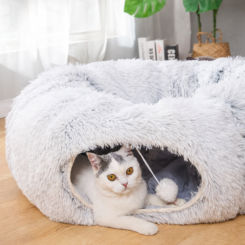 3-in-1 Plush Cat Tunnel Bed