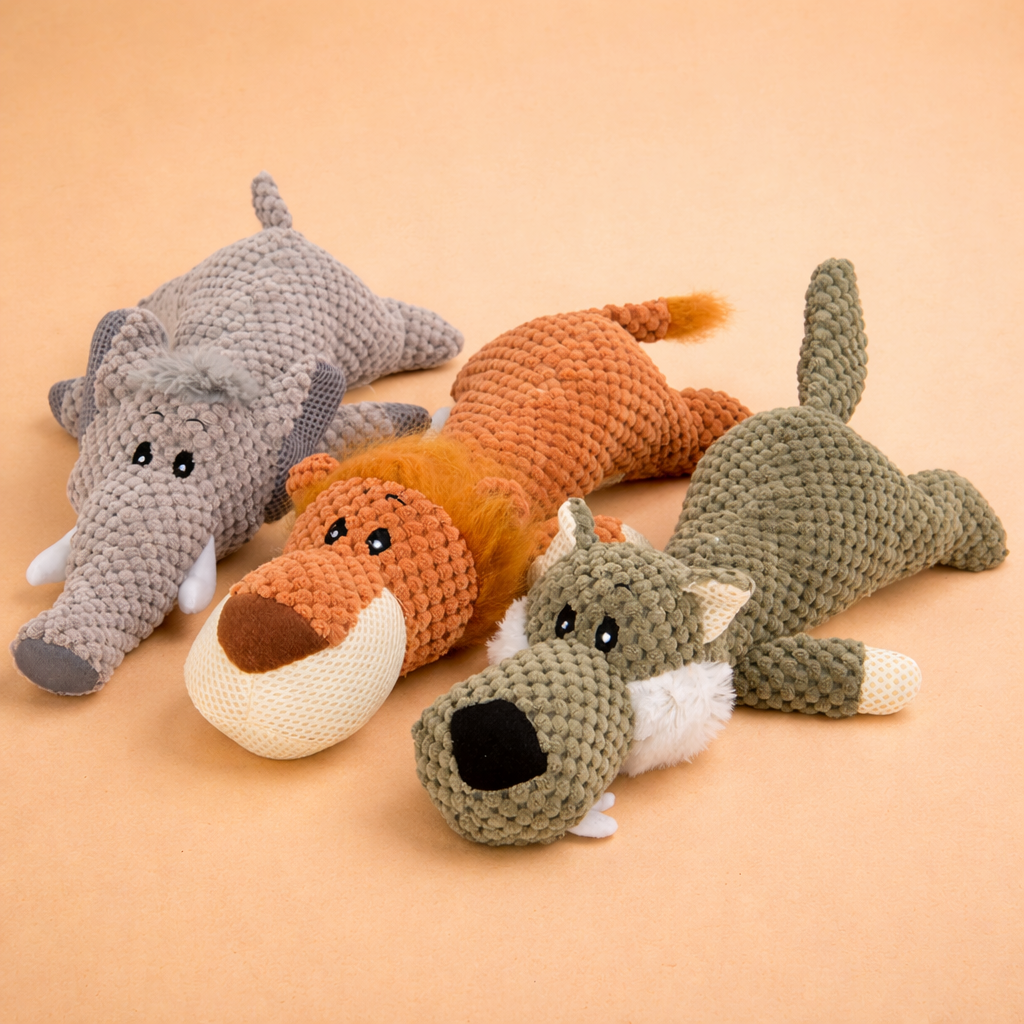 Bite-Resistant Plush Dog Toy Set in Cute Animal Styles