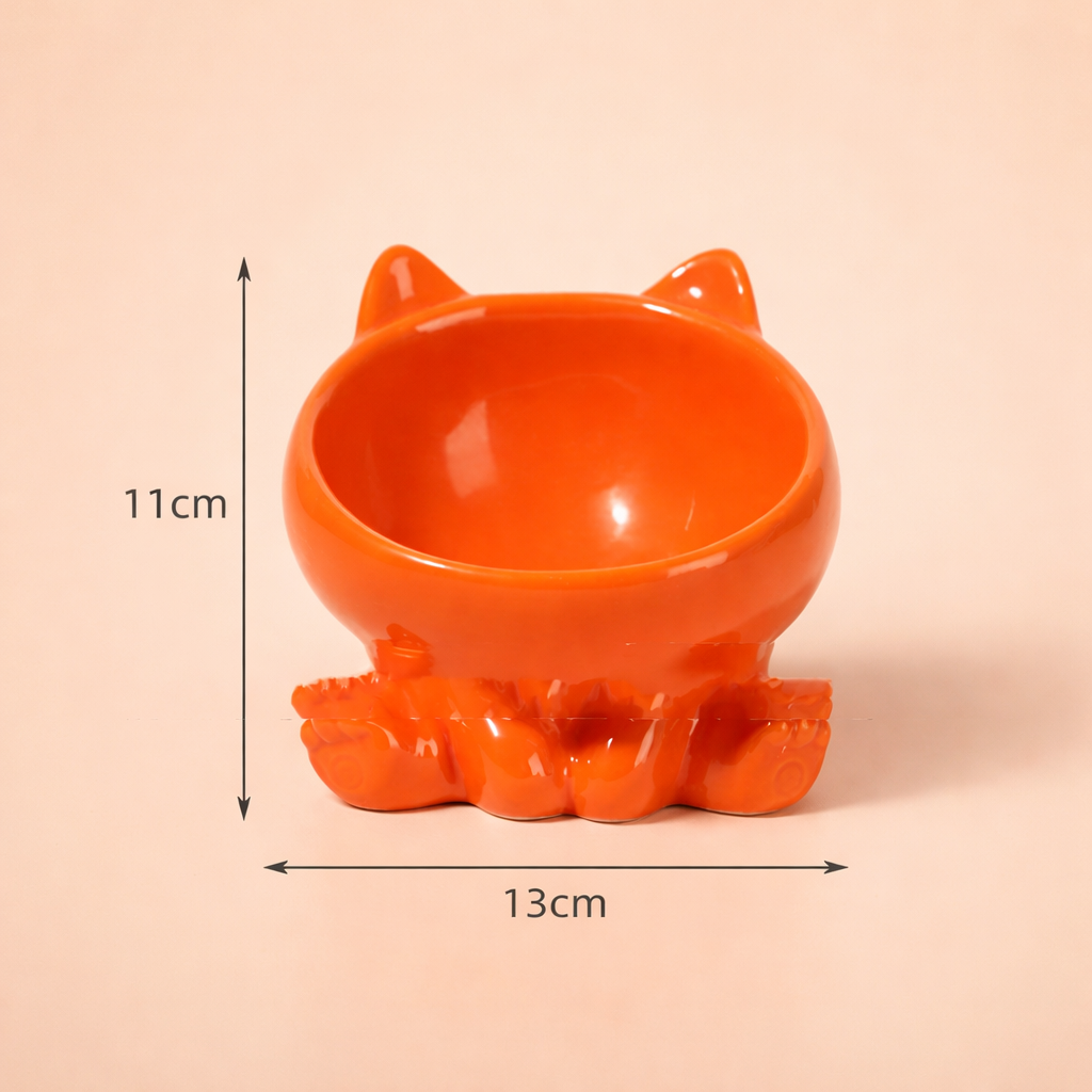 Cat-Shaped Raised Ceramic Bowl