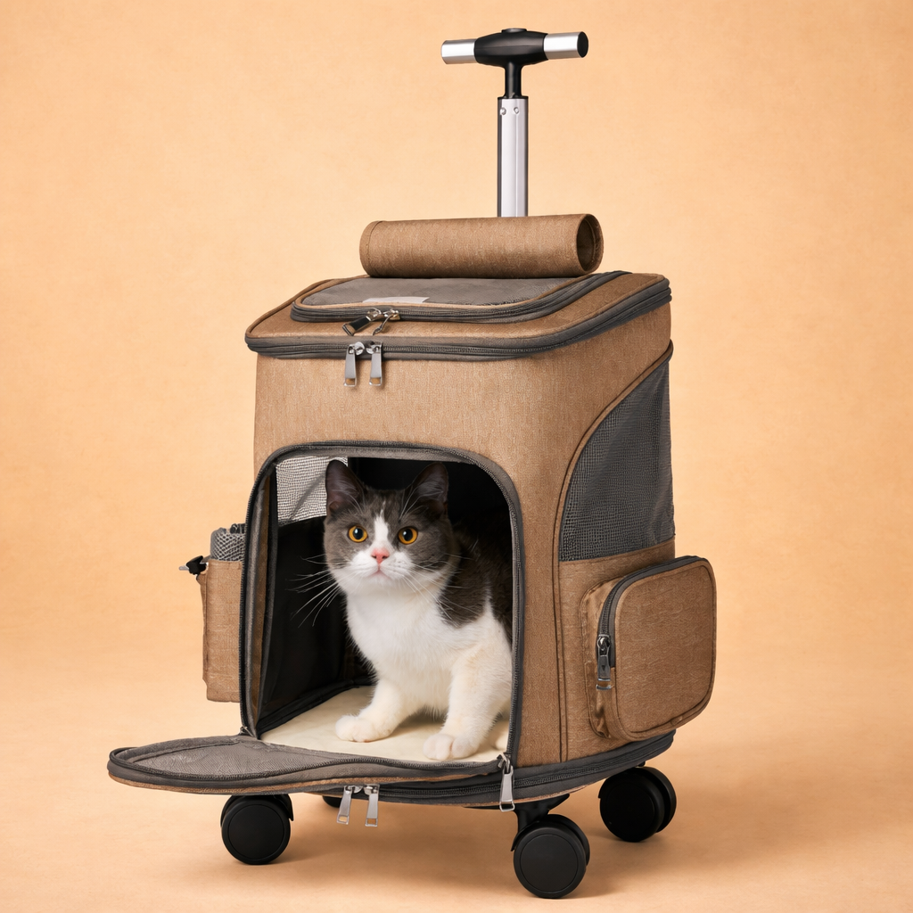 Rolling Pet Carrier Backpack With Wheels & Telescopic Handle