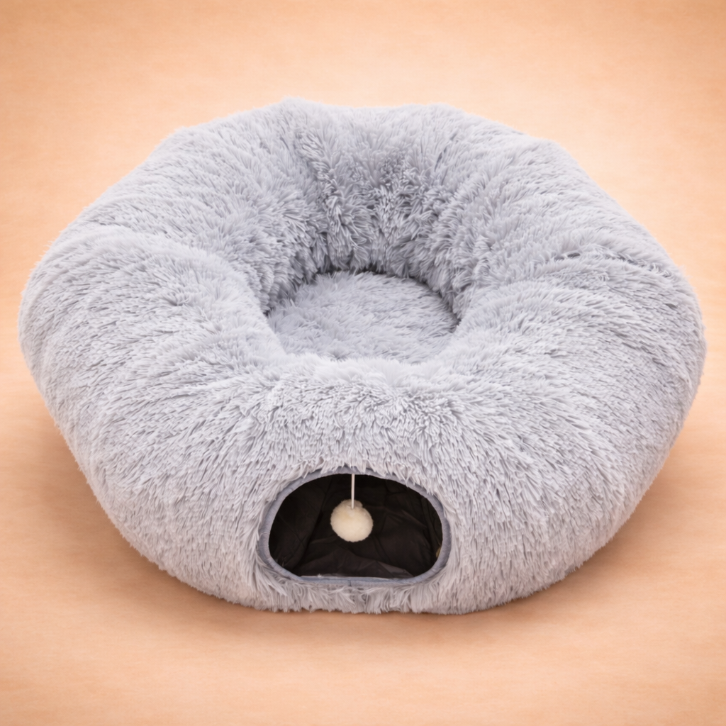 Peekaboo Plush Cat Tunnel Bed for Indoor Cats